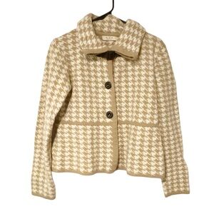 A IDA‎ Wool Sweater Cardigan Houndstooth Tan Ivory Made Italy Size Large
